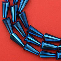 Бусини з кришталю, форма конус, колір синій із гальванічним покриттям, розмір 8х16 мм (48 шт.)