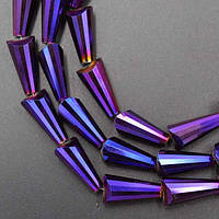 Бусини з кришталю, форма конус, колір фіолетовий із гальванічним покриттям, розмір 8х16 мм (48 шт.)