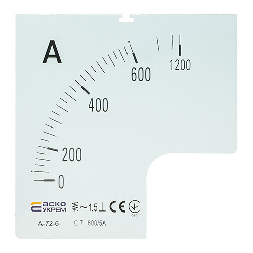Шкала для стрільцевого амперметра АСКО-УКРЕМ 600/5А для А-72-6 (A0190010075)