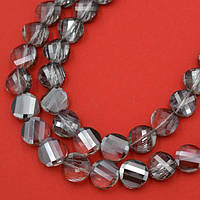 Бусини з кришталю, круглі, плоскі, колір сірий із гальванічним покриттям, розмір 14х5 мм (24 шт.)