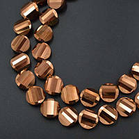 Бусини з кришталю, круглі, плоскі, колір бронза, розмір 14х5 мм (24 шт.)