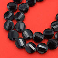 Бусини з кришталю, круглі, плоскі, колір чорний, розмір 14х5 мм (24 шт.)