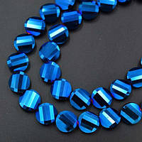 Бусини з кришталю, круглі, плоскі, колір синій із гальванічним покриттям, розмір 14х5 мм (24 шт.)