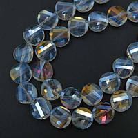 Бусини з кришталю, круглі, плоскі, колір білий із гальванічним покриттям, розмір 14х5 мм (24 шт.)