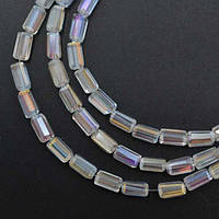 Намистини з кришталю, прямокутні, гранчасті, колір білий з гальванічним покриттям, розмір 6х3 мм (80 шт)