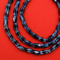 Бусини з кришталю 7х4 мм 80 шт. циліндричні з огранкою колір чорний із синім блиском