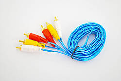 Аудіо кабель RCA: 3RCA-3RCA (3 тюльпана) 1.5m (силіконова обплетення) blue