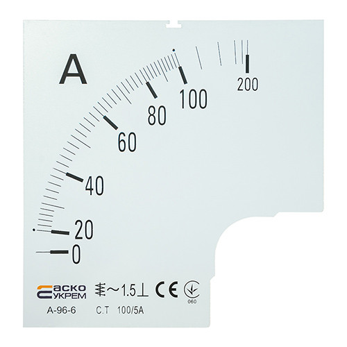 Шкала для стрільцевого амперметра АСКО-УКРЕМ 100/5А для А-96-6 (A0190010081)