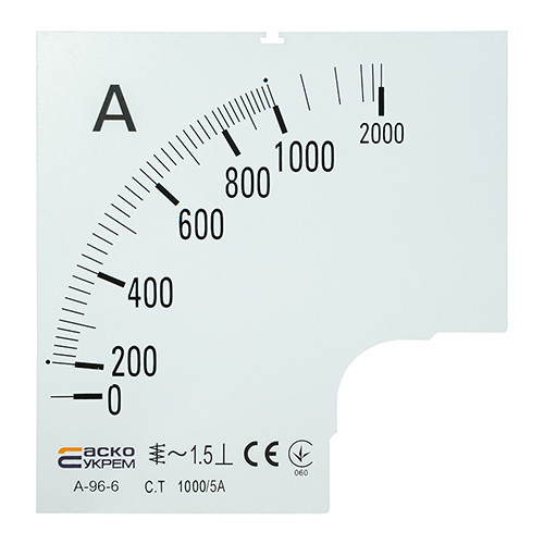 Шкала для стрільцевого амперметра АСКО-УКРЕМ 1000/5А для А-96-6 (A0190010089)
