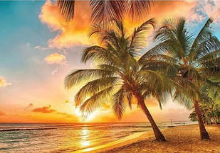 Алмазна вишивка відпочинок на пляжі, пальми, захід, 40х30 см, повна викладка