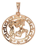 Кулон Xuping Позолота РО "Круглый Медальон Знак Зодиака Водолей с меандровым узором"