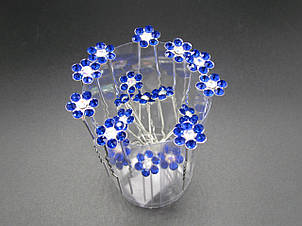 Шпильки для волосся Квітка Ø 1 см сині кристали 20 шт/уп.