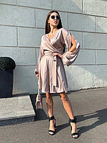 Шовкове плаття до коліна на захід із високою талією й декольте, фото 2