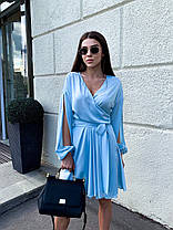 Шовкове плаття до коліна на захід із високою талією й декольте, фото 4