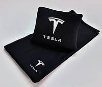 Автомобільний плед і подушка з вишивкою логотипа "TESLA" колір на вибір
