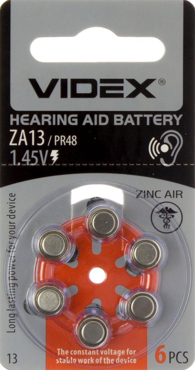 Батарейка Videx ZA13/PR48 6bl для слух. апарату(6)(60)