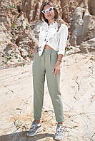 Модные летние брюки свободные 42-48 размеры оливковые