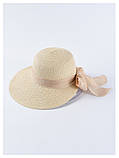 Капелюх (слауч) жіноча пляжна з бантом, бежева, фото 2