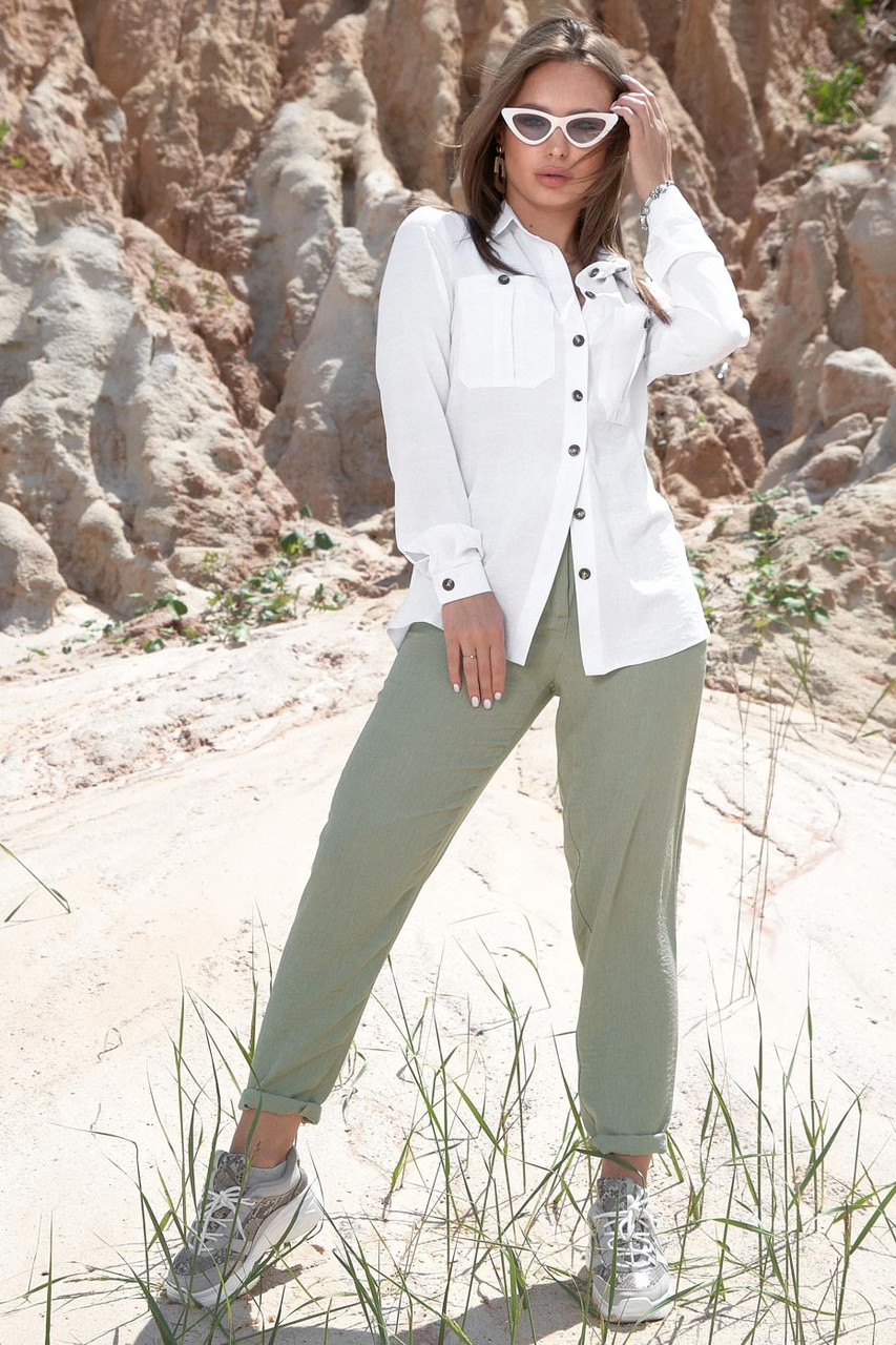 Женская рубашка летняя коттоновая с длинным рукавом 42-48 размеры белая - фото 5 - id-p1207197473