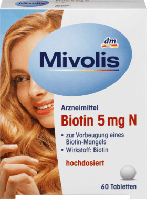 Mivolis Biotin 5 mg N Tabletten, 60 St Таблетки з біотином 5 мг для здорового волосся, шкіри та нігтів, 60 табл.