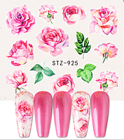 Слайдер дизайн для маникюра и ногтей на водной основе STZ-925 розовые цветы