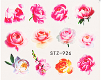 Слайдер дизайн для маникюра и ногтей на водной основе STZ-926 розовые цветы розы