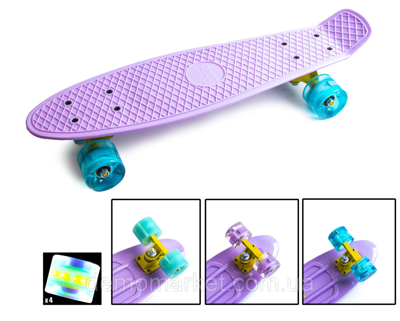 Скейт Пенні борд Penny Board. Ліловий колір. Світяться колеса., фото 1