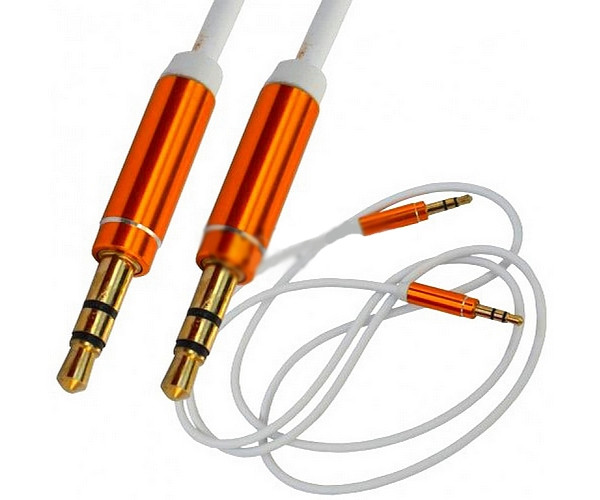 Шнур AUX шт. 3,5 стерео - 3 шт.,5 стерео, метал., gold, діам.-3мм, 1м, білий