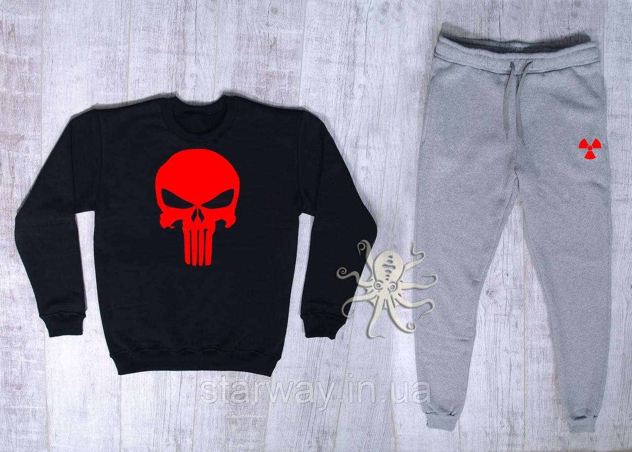 Спортивний костюм Wuke чорний верх сірий низ | каратель червоне лого