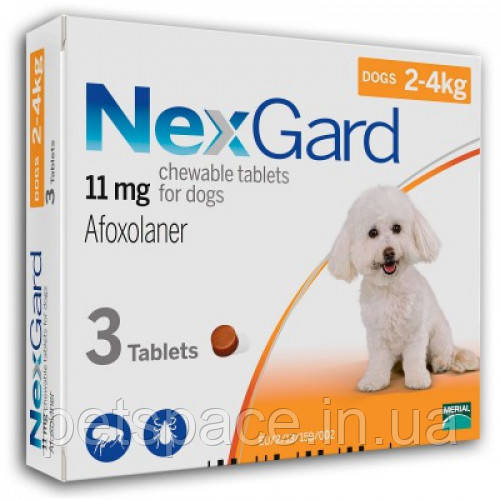 Таблетка для собак від бліх та кліщів Merial NexGard (Меріал Нексгард для собак 2-4кг) 1таб.