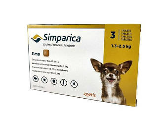 Таблетки від бліх і кліщів Simparica (Сімпаріка для собак вагою 1,3-2,5кг.) 1таб.