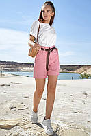 Свободные женские шорты с высокой посадкой 42-48 размеры розовые