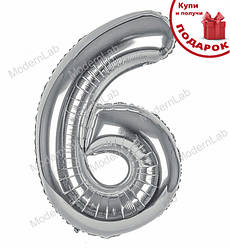 Кулька Цифра "6" (1 м), колір срібло