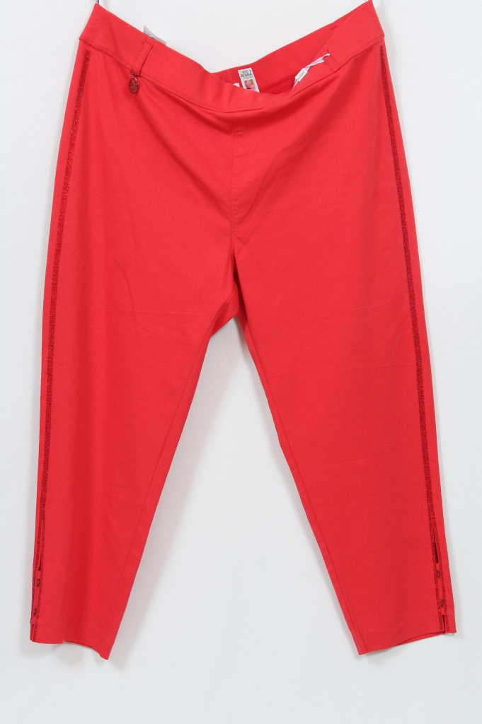 Турецькі жіночі літні червоні штани з лампасами зі стразів, розміри 58-64
