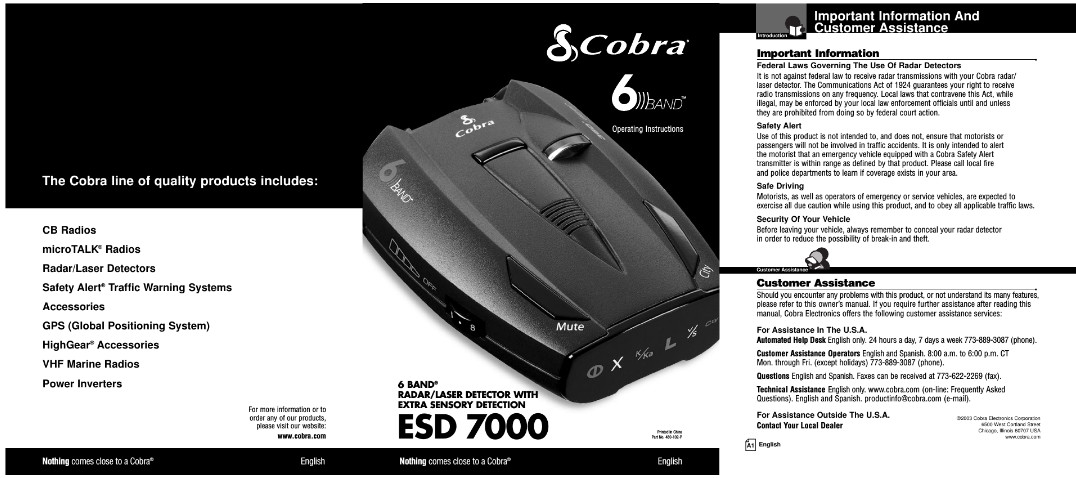 COBRA ESD-7000 Автомобильный Антирадары Radar Detector Laser.