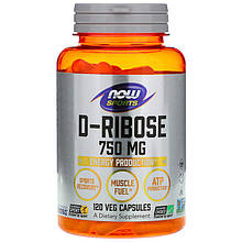 D-рибоза NOW Foods, Sports "D-Ribose" 750 мг, активує виробництво енергії (120 капсул)
