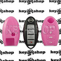 Чехол для смарт ключа Nissan (Ниссан), Rogue, Murano, Pathfinder, Altima , 3+1 кнопки, силиконовый, розовый
