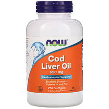 Жир печінки тріски NOW Foods "Cod Liver Oil" підтримка серцево-судинної системи, 650 мг (250 гелевих капсул)