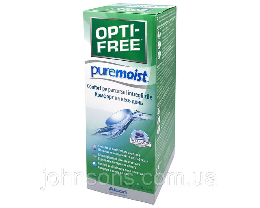 Розчин для контактних лінз Opti Free PureMoist Alcon 300мл, Рідина для лінз Опті Фрі ПурМоіст, Алкон Opti Free PureMoist, фото 1