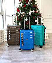 Великий пластиковий чемодан з поліпропілену синій, фото 2