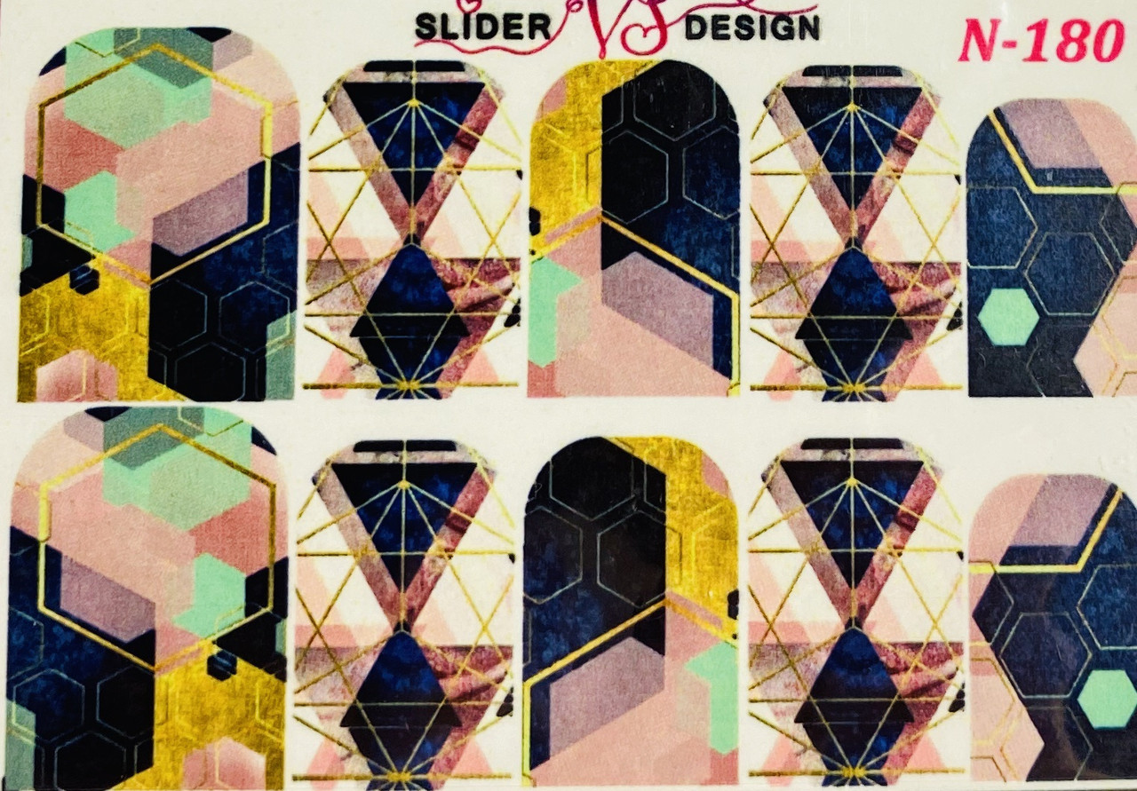 Наклейки слайдери для дизайну нігтів на водній основі N-180