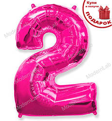 Кулька Цифра "2" (102 см), Іспанія, колір - малиновий (металік)