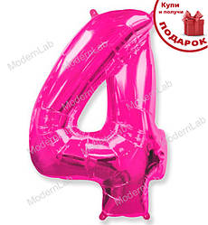 Кулька Цифра "4" (102 см), Іспанія, колір - малиновий (металік)