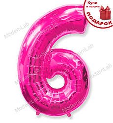 Кулька Цифра "6" (102 см), Іспанія, колір - малиновий (металік)