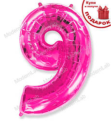 Кулька Цифра "9" (102 см), Іспанія, колір - малиновий (металік)