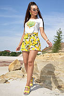 Яркие свободные женские шорты с высокой посадкой 42-48 размеры желтые