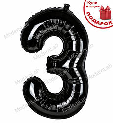 Кулька Цифра "3" (100 см), колір - чорний (металік)