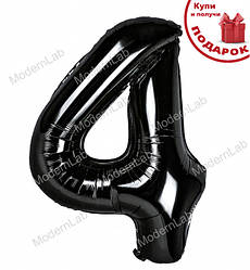 Кулька Цифра "4" (100 см), колір - чорний (металік)