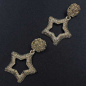 Сережки жіночі гвоздики пуссети висувки в стилі Зарра в золотистому кольорі зірочки розмір 6х4 см