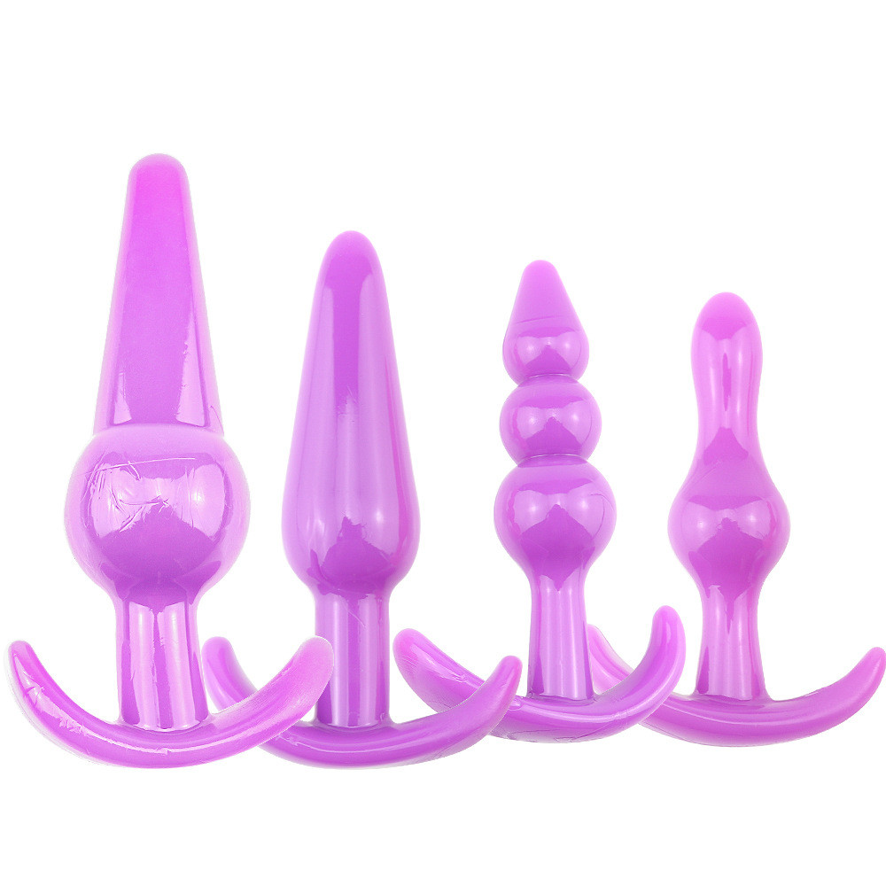 Анальні пробки з силікону 4 штуки, набір для анального сексу, фіолетовий колір
